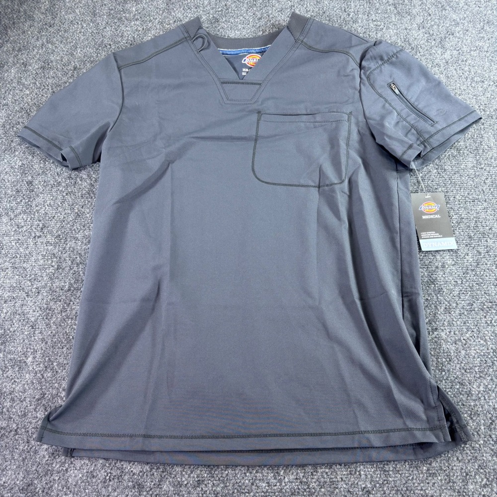Dickies Dynamix Scrub Top Mens XS Pewter Grey V-Neck Stretch DK610 NWT Medical
